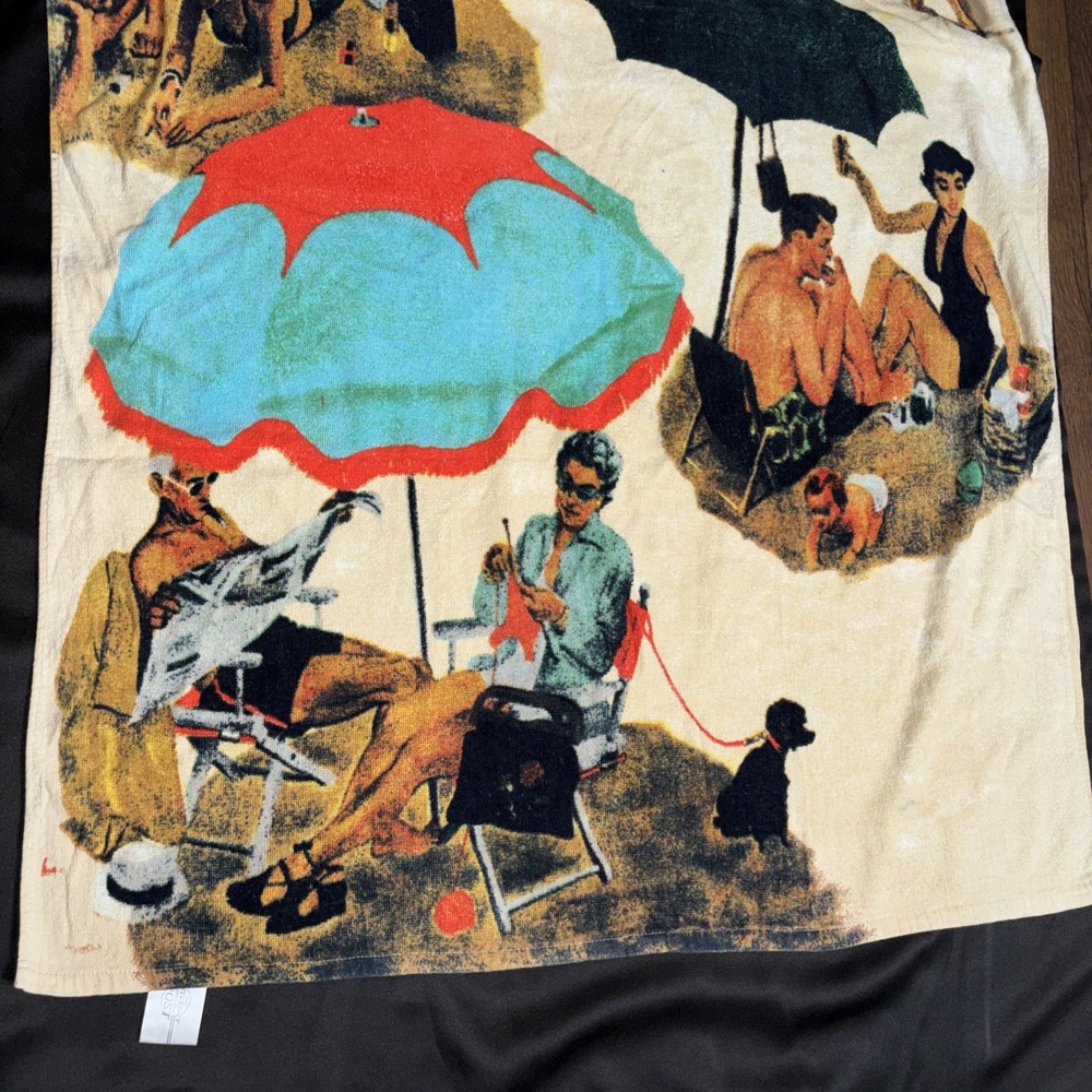 VTG Rare Beach Towel Norman Rockwell Saturday Evening Post Beach Scene 58X33 - Picture 8 of 15
